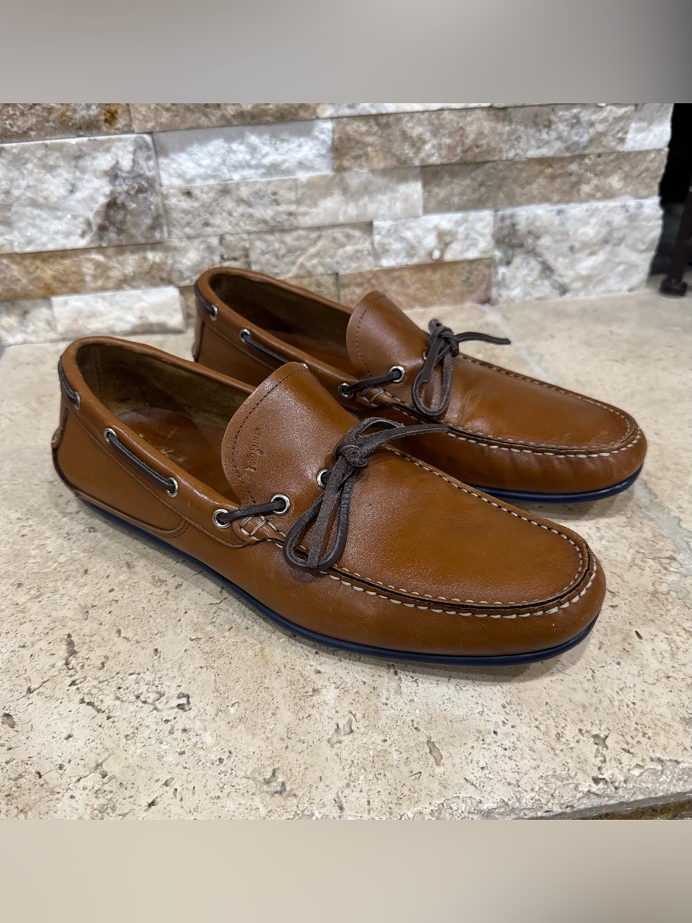 Salvatore Ferragamo Cognac Mango Leather Driving Loafer Shoes Men’s US 8.5